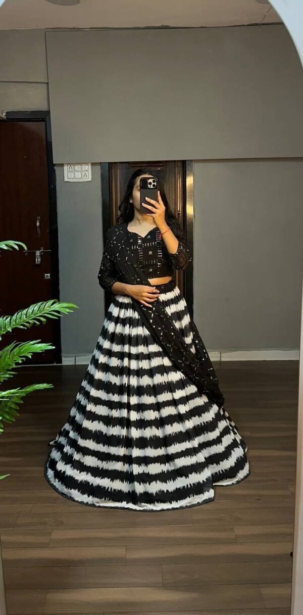 Exclusive Black & white Georgette Lehenga Set with Sequin Embellishments - Image 2