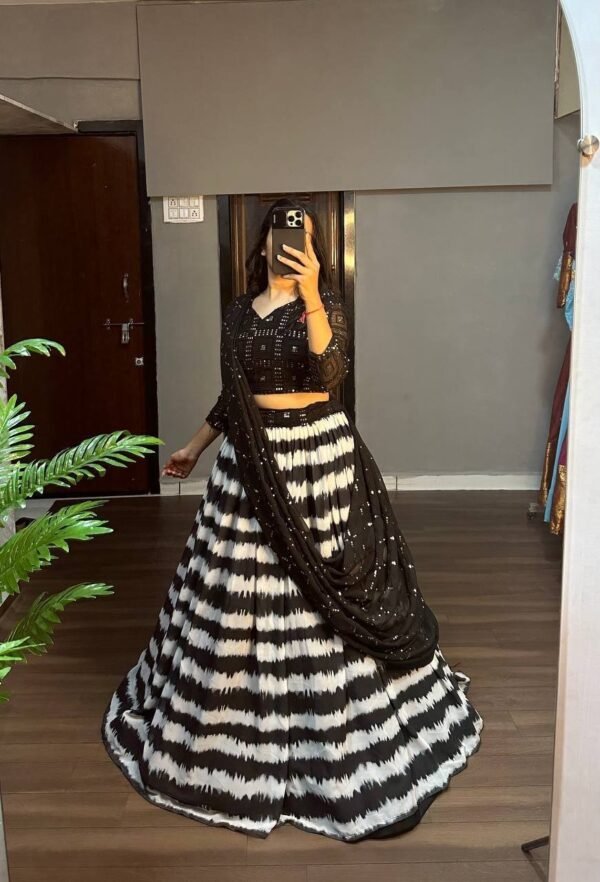 Exclusive Black & white Georgette Lehenga Set with Sequin Embellishments - Image 4