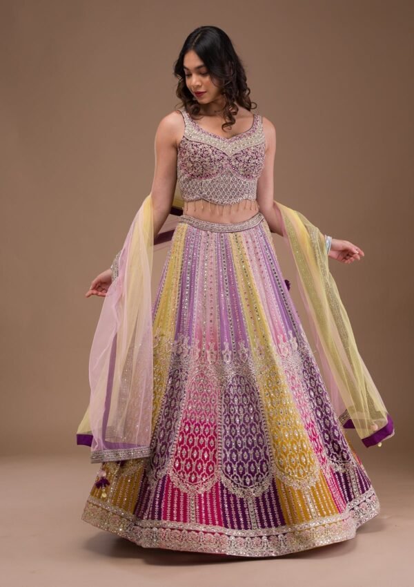 Lavender Mirrorwork Georgette Readymade Lehenga