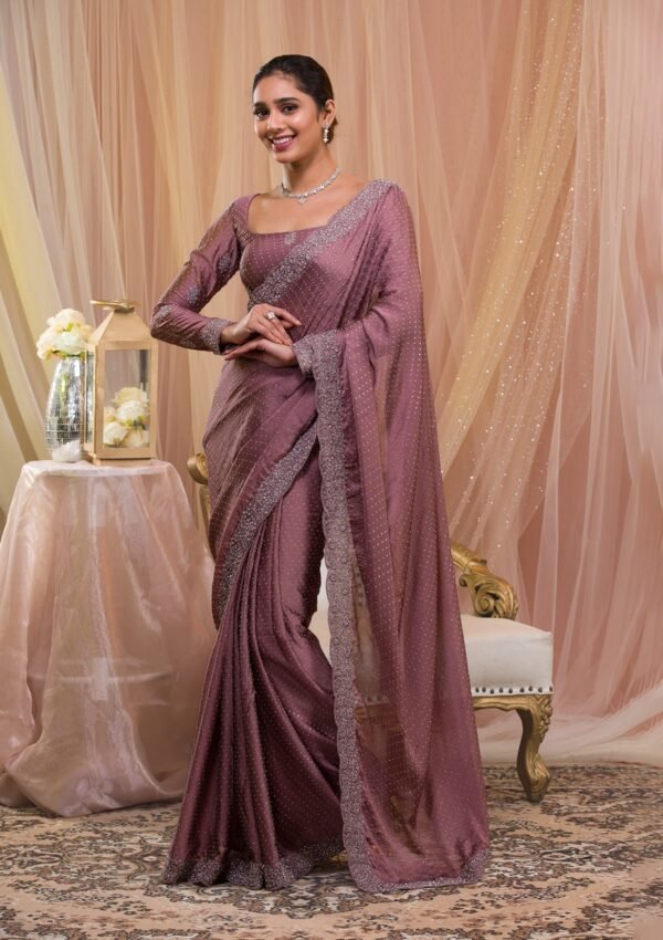 Lavender Stonework Crepe Designer Saree