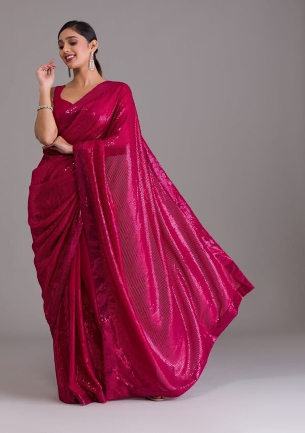 Rani Pink Sequins Georgette Designer Saree