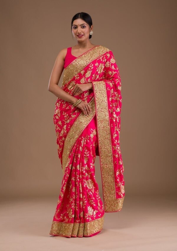 Pink Zariwork Crepe Saree