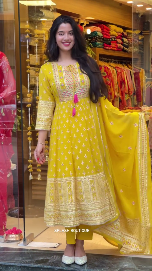 Latest Yellow Cotton Salwar Suit For Festival - Image 3